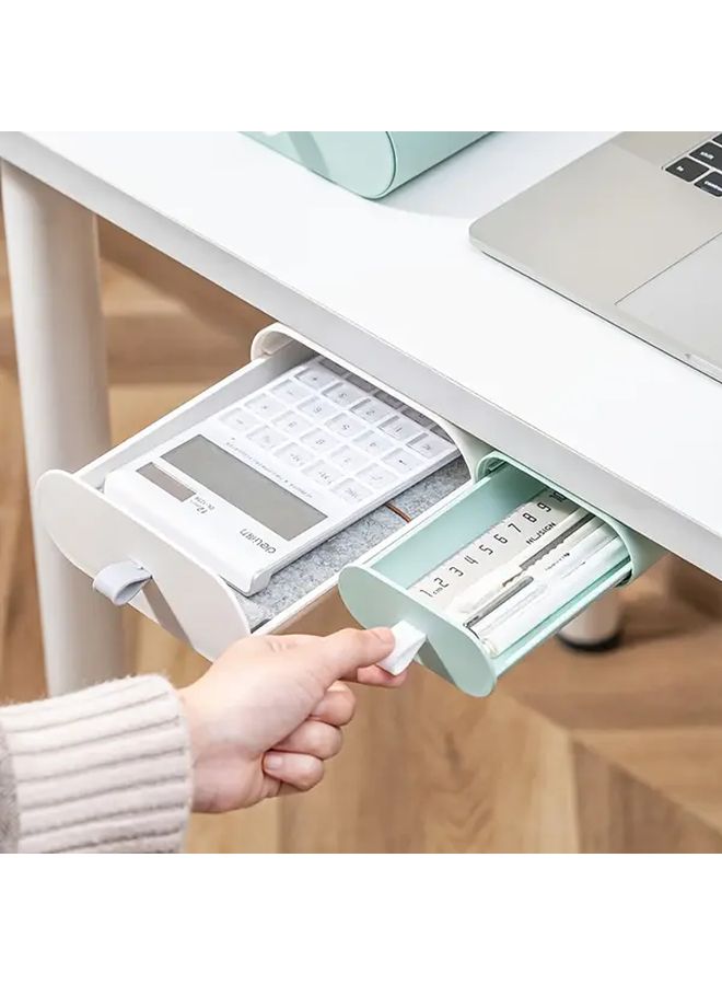 Twilight Green Under Desk Organizer With 2 Invisible Drawers Durable Plastic Storage Box - Image 3