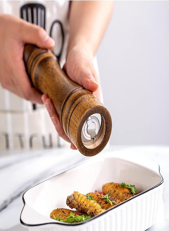 disclean 10 Inch Large Capacity Manual Oak Wood Salt and Pepper Mill Adjustable Ceramic Core for Even Grinding Kitchen Cooking Daily Seasoning Family Meals - Image 4