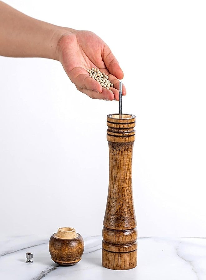 disclean 10 Inch Large Capacity Manual Oak Wood Salt and Pepper Mill Adjustable Ceramic Core for Even Grinding Kitchen Cooking Daily Seasoning Family Meals - Image 5