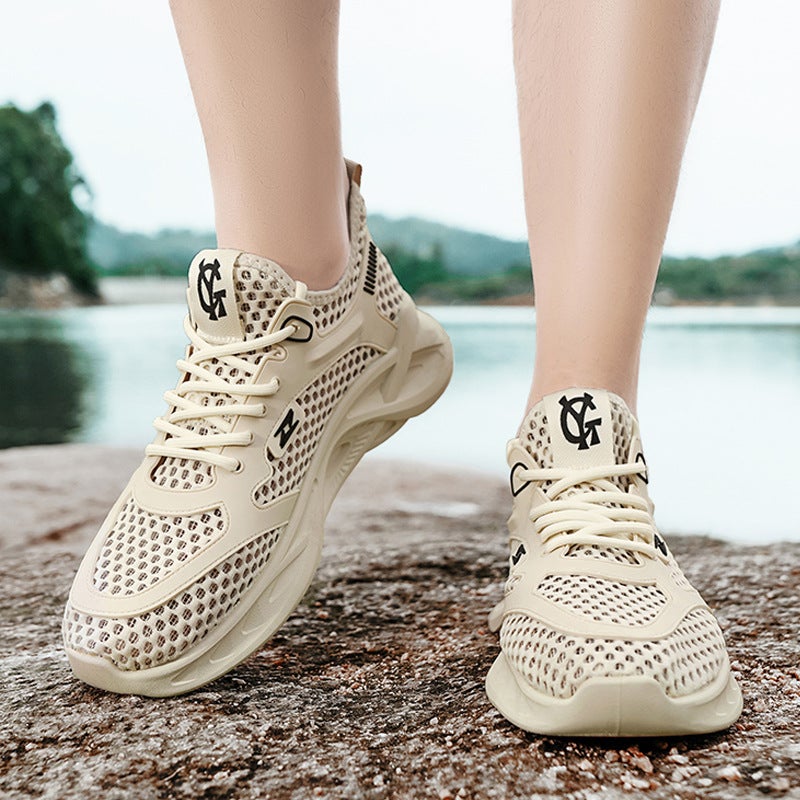 25 New Summer Men'S Shoes, Fashionable Cut Out Large Mesh Breathable Outdoor River Tracing Shoes, Leisure Travel Mountaineering Sports Shoes - Image 4