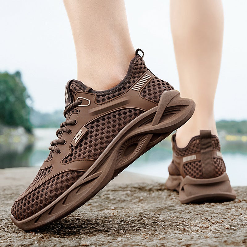 25 New Summer Men'S Shoes, Fashionable Cut Out Large Mesh Breathable Outdoor River Tracing Shoes, Leisure Travel Mountaineering Sports Shoes - Image 5
