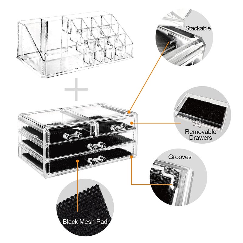 Ikee Design Acrylic Makeup Organizer With 4 Drawers And Removable Top Lipstick Holders  Ideal For Make-Up Or Accessories Enhance Your Vanity Or Bathroom With Clear Design For Quick Visibility - Image 3
