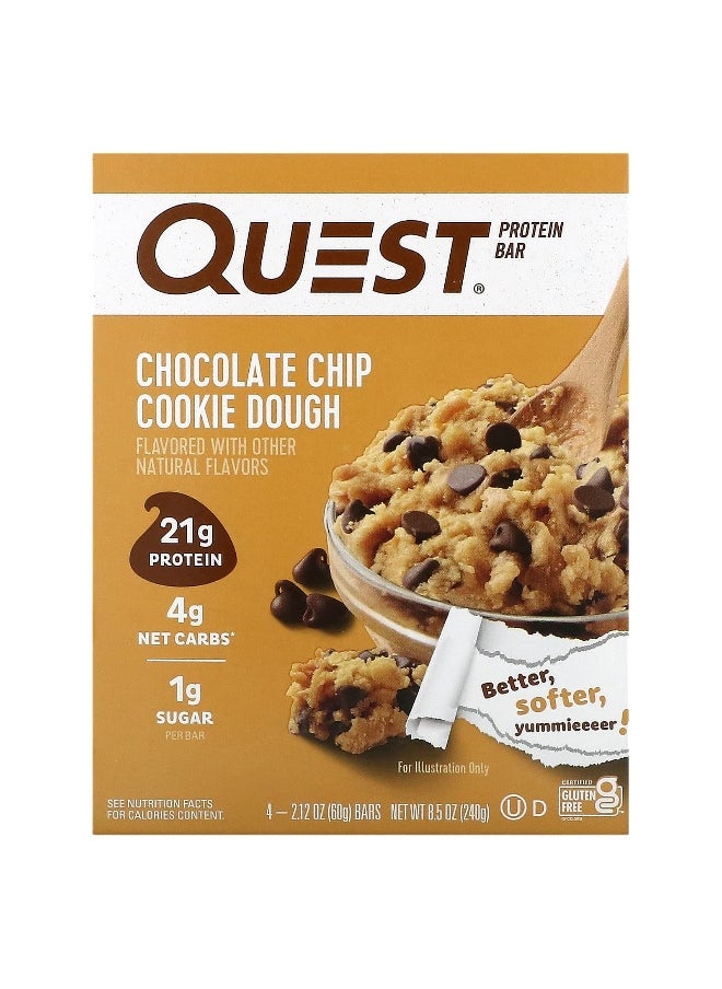 QUEST NUTRITION - Quest Nutrition, Protein Bar, Chocolate Chip Cookie Dough, 4 Bars, 2.12 oz (60 g) Each - Image 1