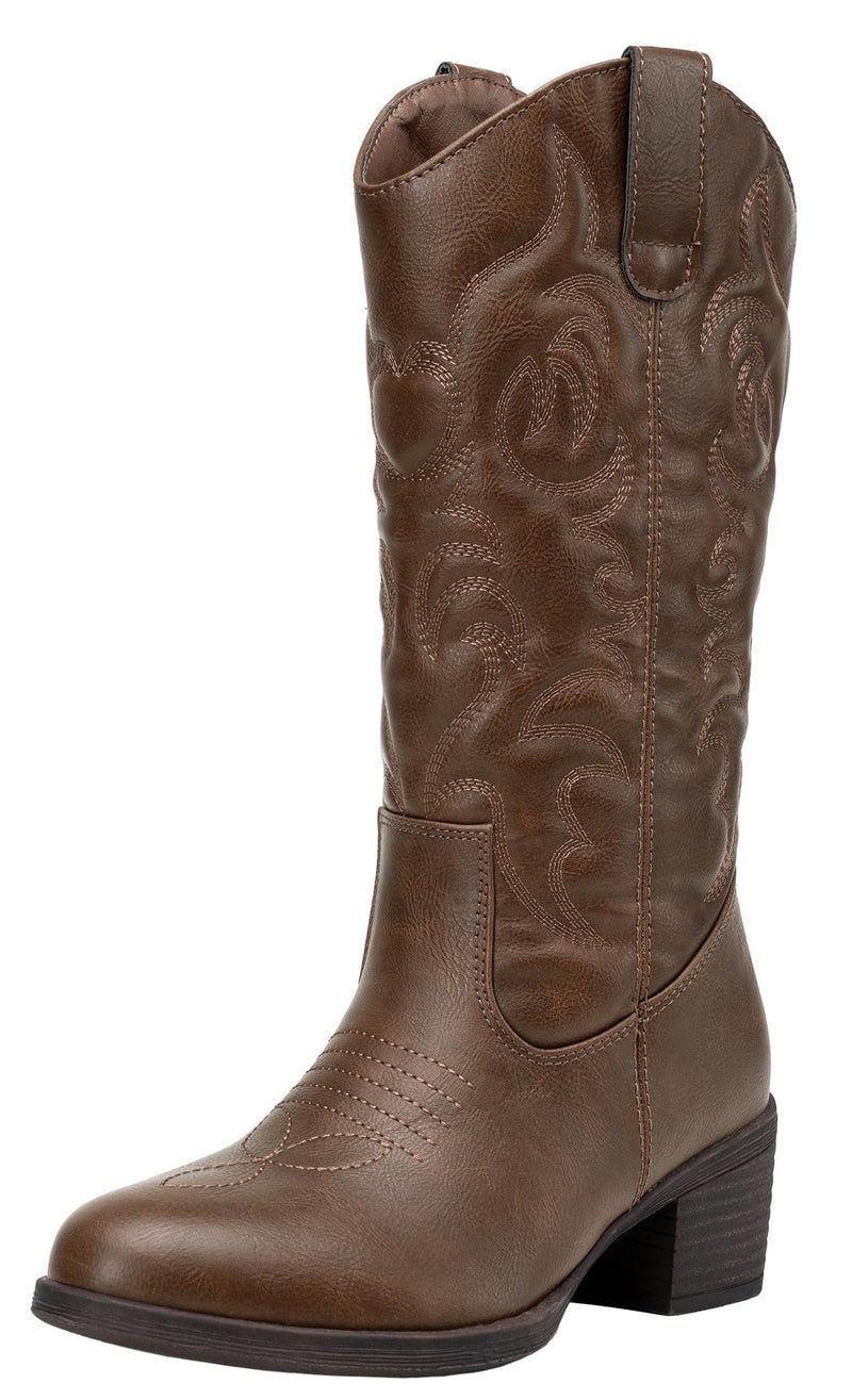 Vepose Women's Cowboy Boots Western Cowgirl Round Toe Mid Calf Boots,Whisky,Size 8M US(CJY9801 Whisky 08) - Image 1