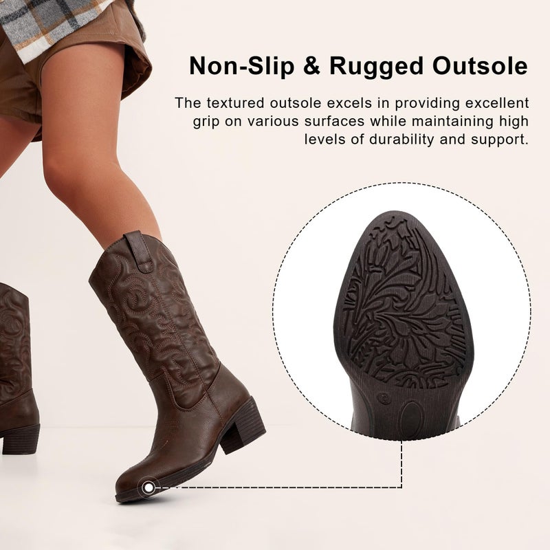 Vepose Women's Cowboy Boots Western Cowgirl Round Toe Mid Calf Boots,Whisky,Size 8M US(CJY9801 Whisky 08) - Image 5