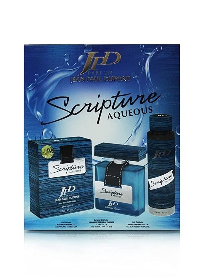 Jean Paul Dupont Scripture Aqueous 2Pcs Promo Pack Eau de Toilette 100ml + Body Spray 200ml For Men  - Image 4