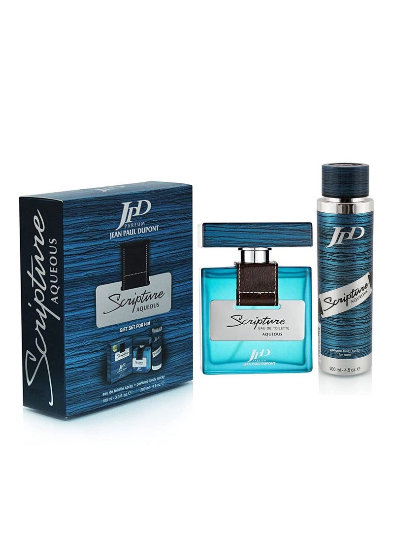 Jean Paul Dupont Scripture Aqueous 2Pcs Promo Pack Eau de Toilette 100ml + Body Spray 200ml For Men  - Image 1