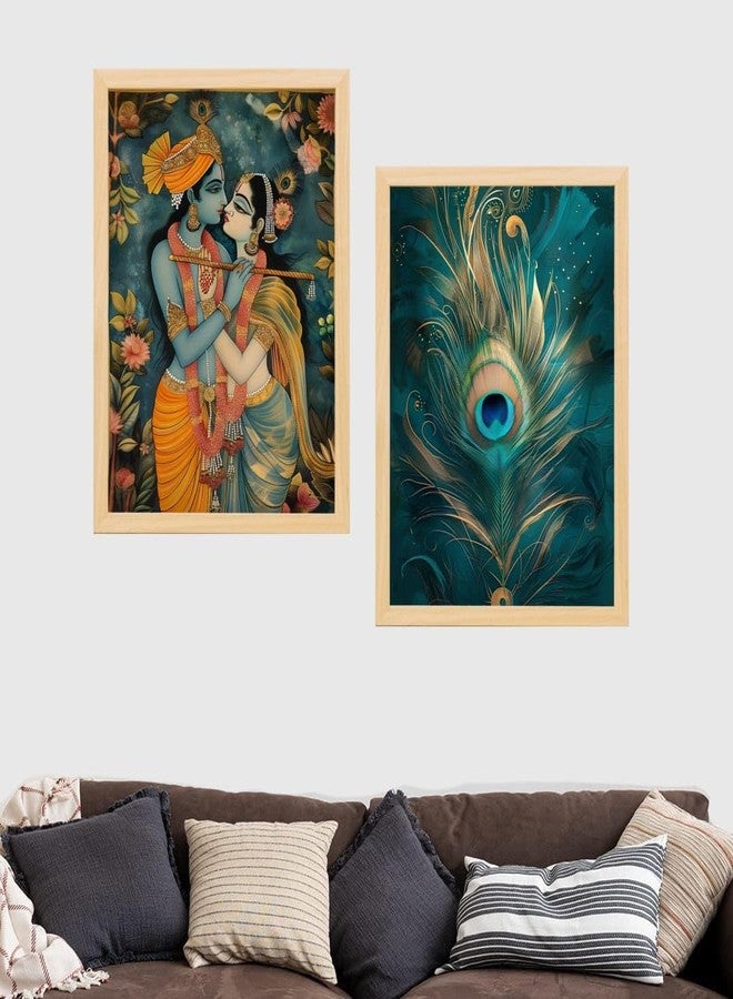 ARAkri Radha Krishna Wall Paintings for Living Room - Radha Krishna poster with frame for Home decoration - Wall Decor Set of 2 (Glam Art 4, Large, 13 x17 inches) - Image 1