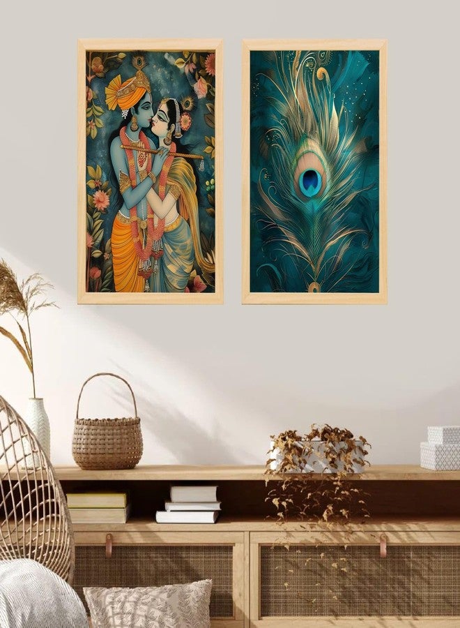 ARAkri Radha Krishna Wall Paintings for Living Room - Radha Krishna poster with frame for Home decoration - Wall Decor Set of 2 (Glam Art 4, Large, 13 x17 inches) - Image 3