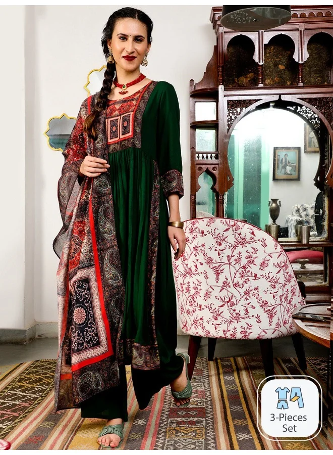 أيه كيه إس AKS Couture Ethnic Motifs Printed A-Line Kurta With Palazzos & Dupatta