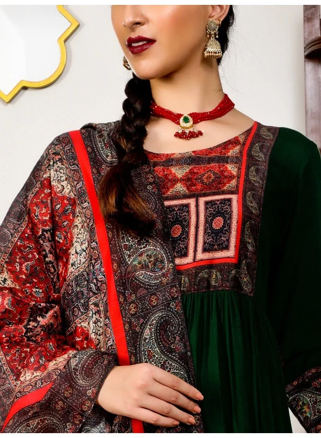 أيه كيه إس AKS Couture Ethnic Motifs Printed A-Line Kurta With Palazzos & Dupatta