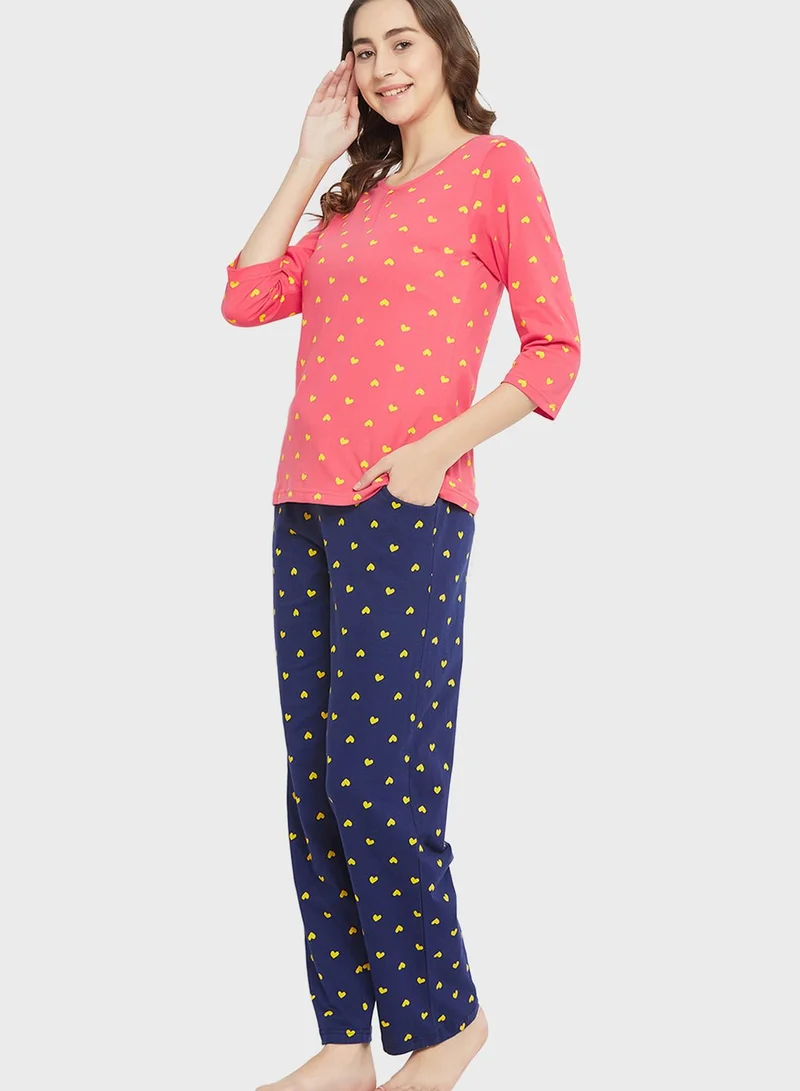 Clovia Printed Top & Pyjama Set