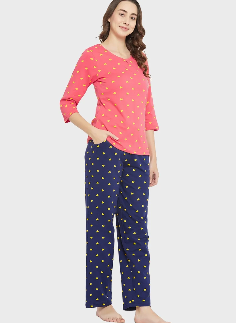 Clovia Printed Top & Pyjama Set