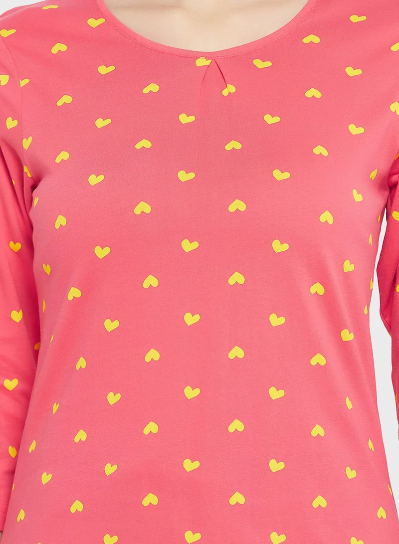 Clovia Printed Top & Pyjama Set