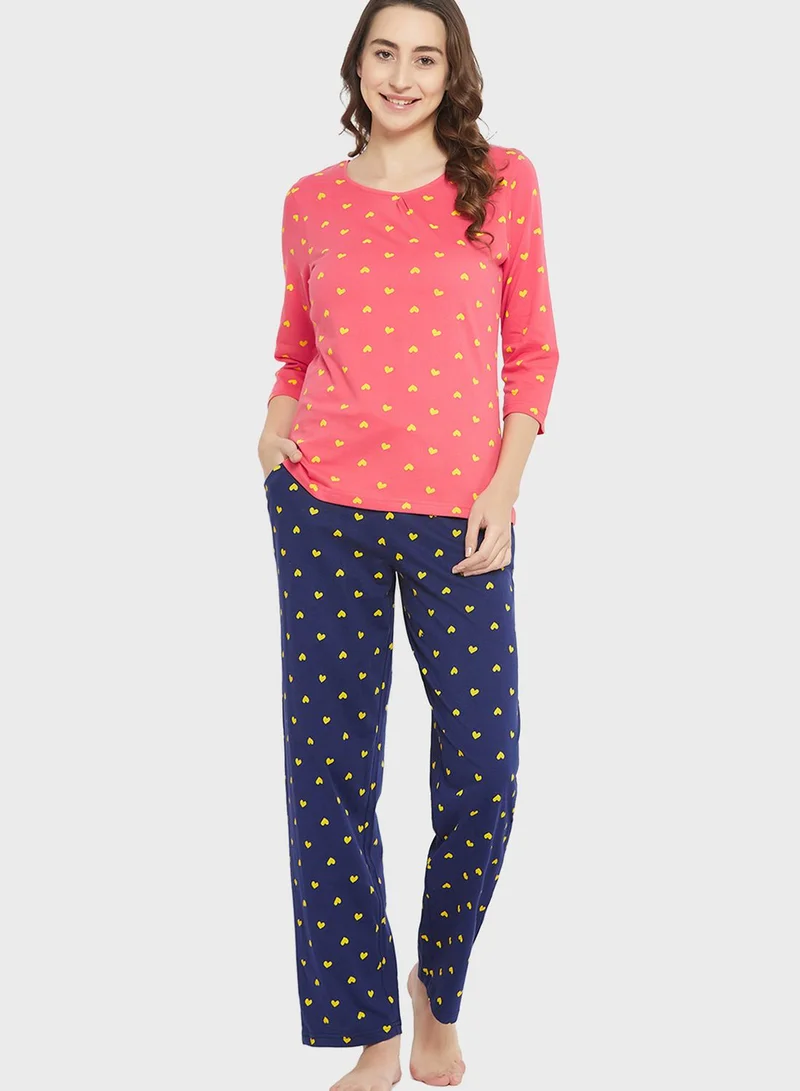 Clovia Printed Top & Pyjama Set