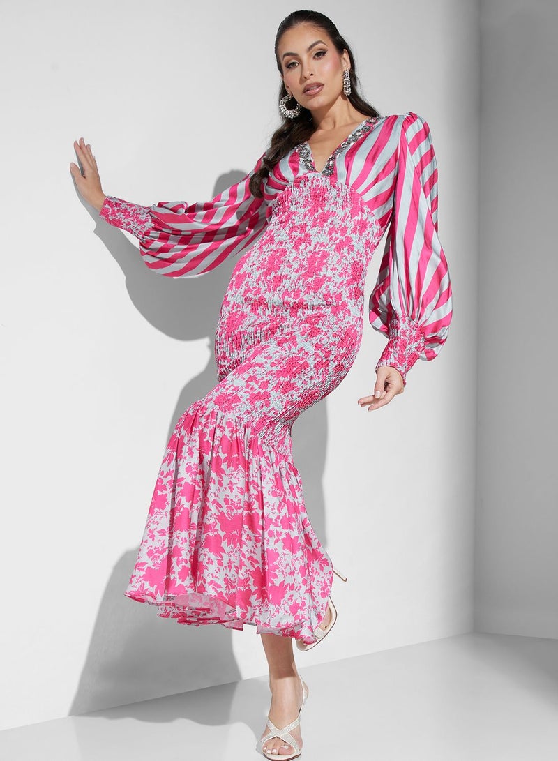 Threadz by Ajooni Floral Striped Dress - Image 1