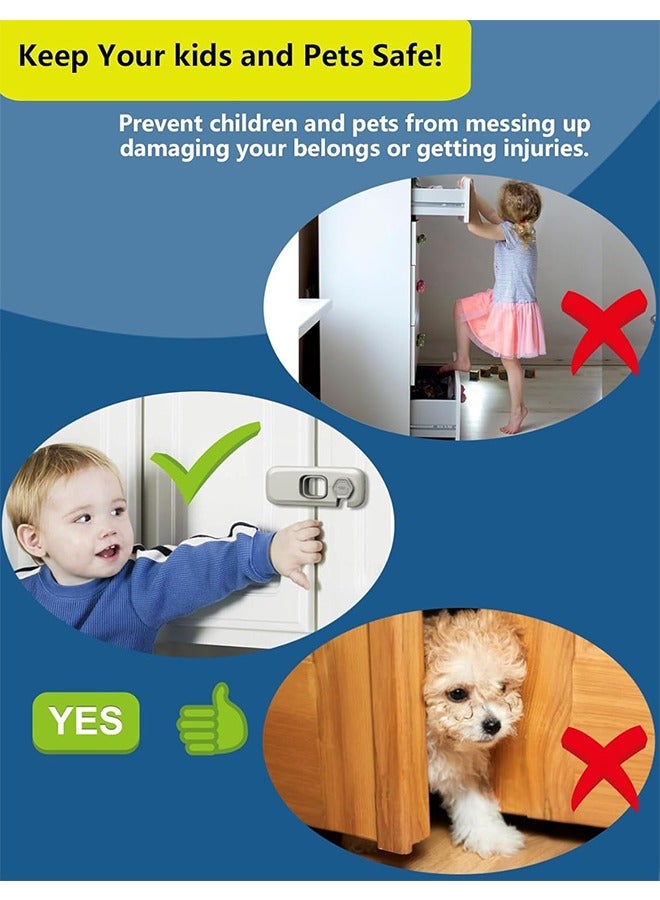 أقفال الأطفال ، أقفال الثلاجة للأطفال ، 2 أقفال الثلاجة سلامة الطفل ، أقفال الفرن سلامة الطفل ، الأدراج ، وخزانات الملابس والثلاجات ، أقفال مجلس الوزراء سلامة الطفل ضد السرقة ، رمادي - Image 2