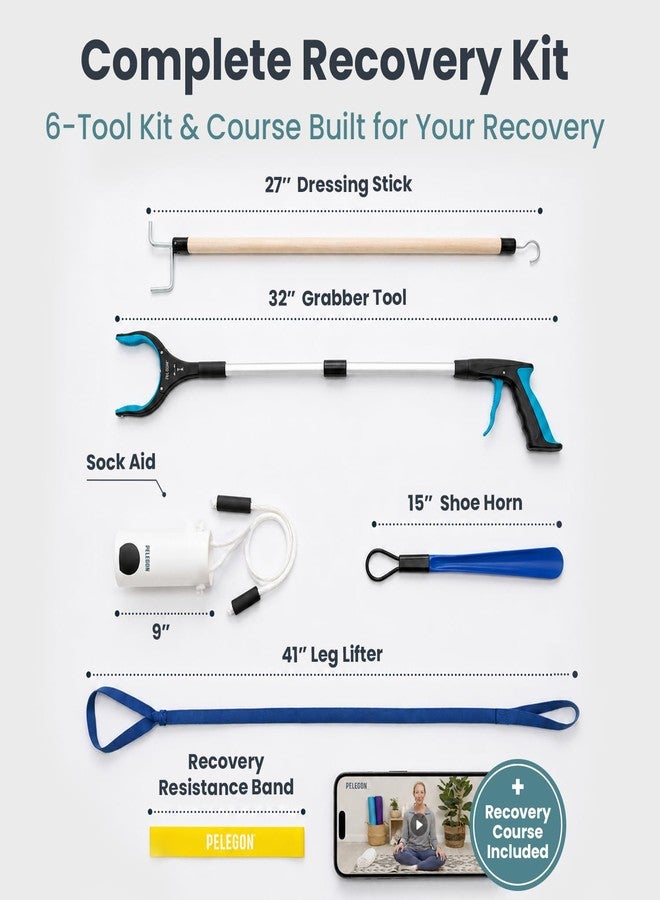 PELEGON Hip Kit - Hip Kit Post Surgery - Hip Replacement Kit After Surgery with Grabber Tool, Sock Aid, Leg Lifter, Dressing Stick, Shoe Horn, Exercise Band - Complete Recovery Kit for Seniors - Image 2