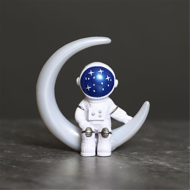 Ni-JASW Blue White Astronaut Statues Set of 4, Spaceman Sculpture Figurines Outer Space Theme Decor for Nursery Room Cake Topper - Image 5