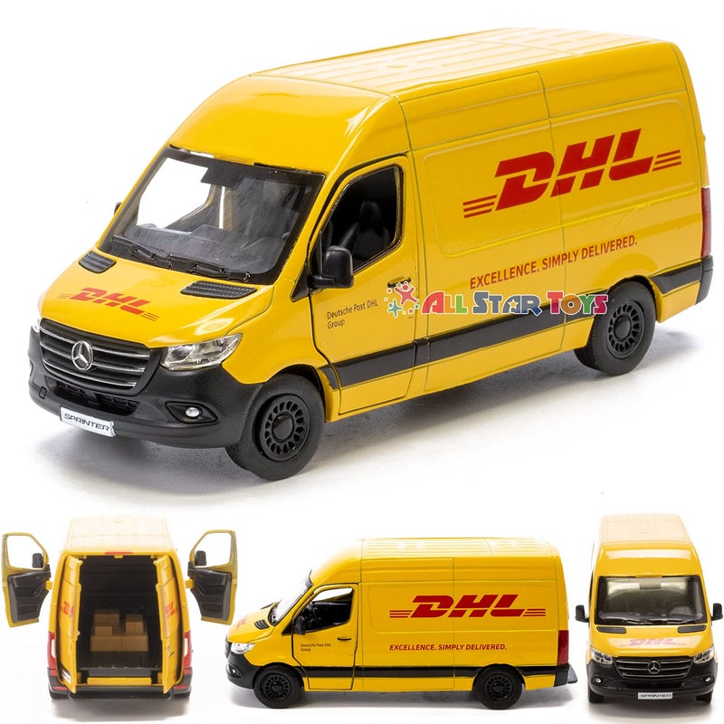 KinsFun KiNSMART - Mercedes-Benz Sprinter DHL Edition Cargo Van, 1:48 O Scale Die Cast Metal Model Toy Van, Pull-Back Action - Image 1