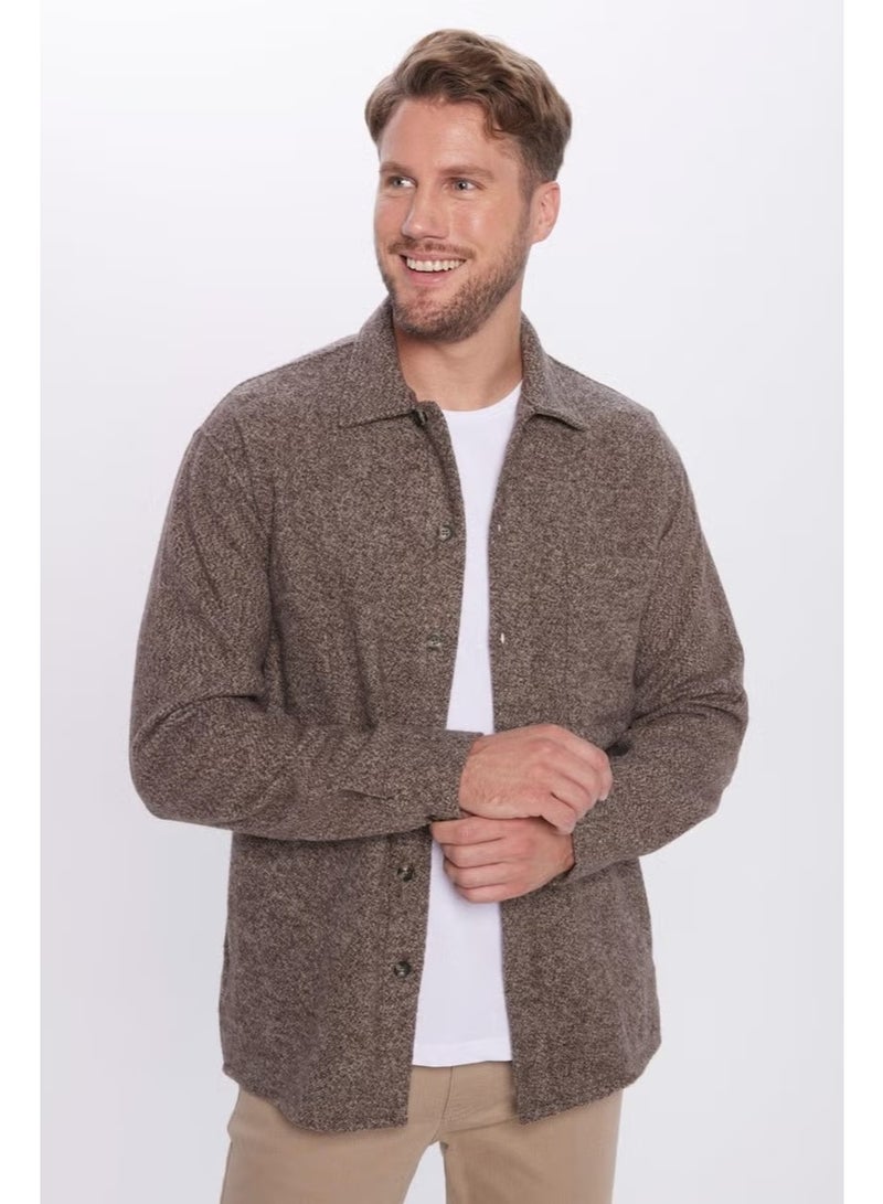 Tudors Men's Relax Fit Casual Cut Lumberjack Single Pocket Plain Brown Apron Collar Winter Shirt - Image 2