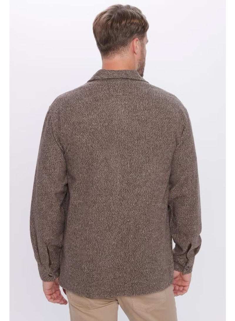 Tudors Men's Relax Fit Casual Cut Lumberjack Single Pocket Plain Brown Apron Collar Winter Shirt - Image 5