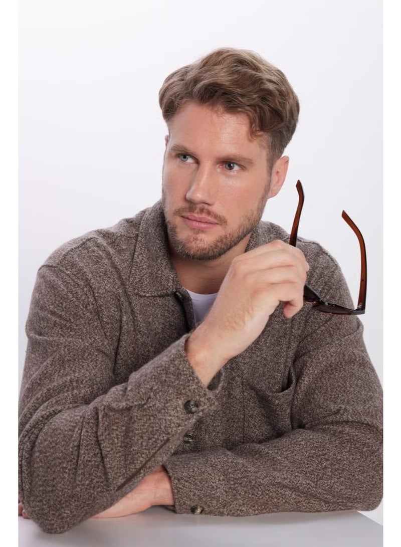 Tudors Men's Relax Fit Casual Cut Lumberjack Single Pocket Plain Brown Apron Collar Winter Shirt - Image 1