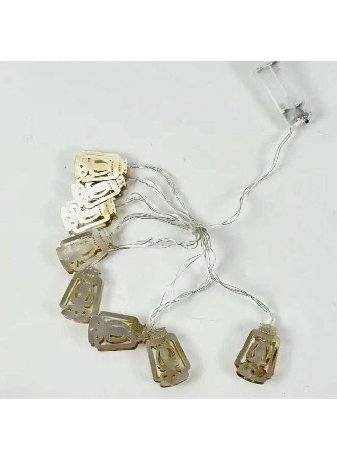 Day To Day Battery Powered Ramadan And Eid Lantern Design Decorative String LED Light 8pcs- Golden - Image 2
