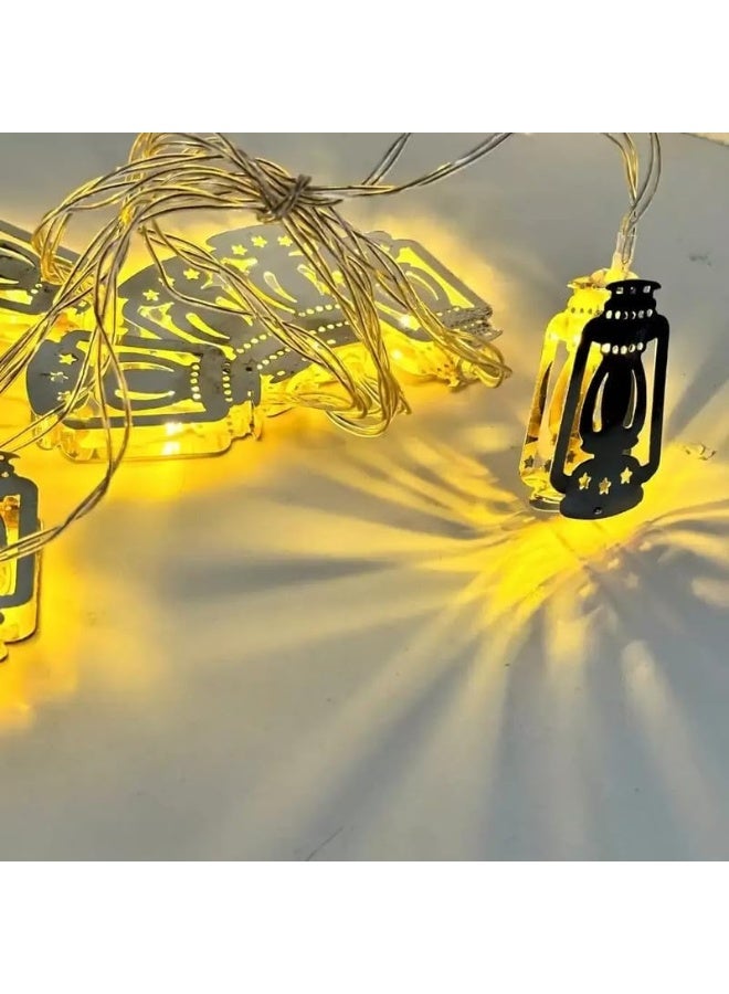 Day To Day Battery Powered Ramadan And Eid Lantern Design Decorative String LED Light 8pcs- Golden - Image 1