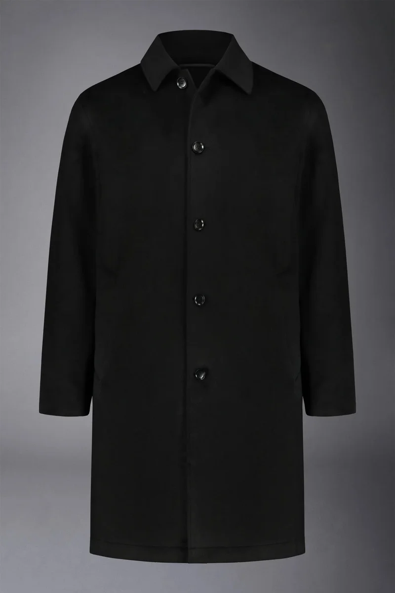 Men's single-breasted wool blend coat - Black