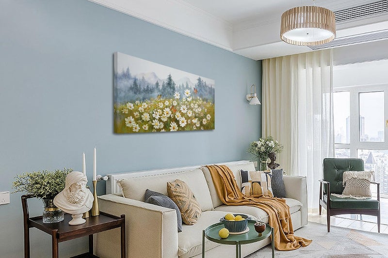 Arjun Flower Wall Art Canvas Landscape Daisy Painting Misty Mountain Picture - Image 5