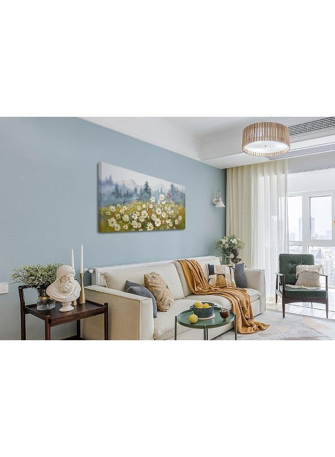 Arjun Flower Wall Art Canvas Landscape Daisy Painting Misty Mountain Picture - Image 4