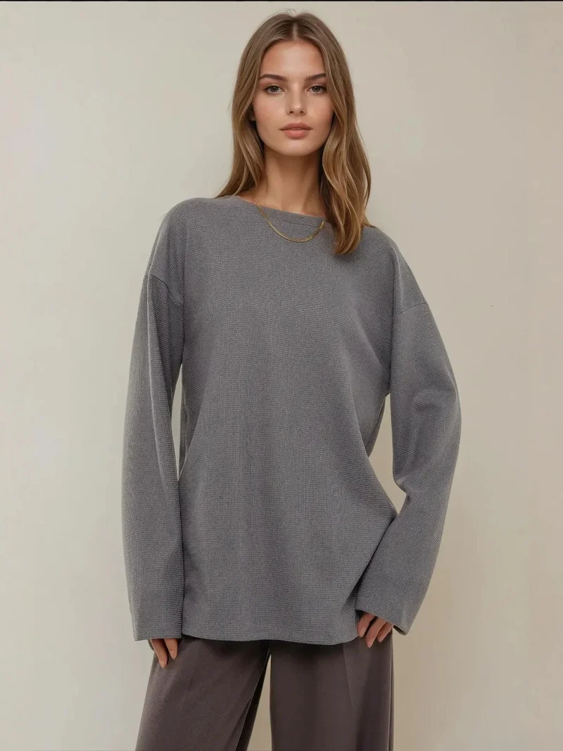Crew Neck Waffle Sweatshirt