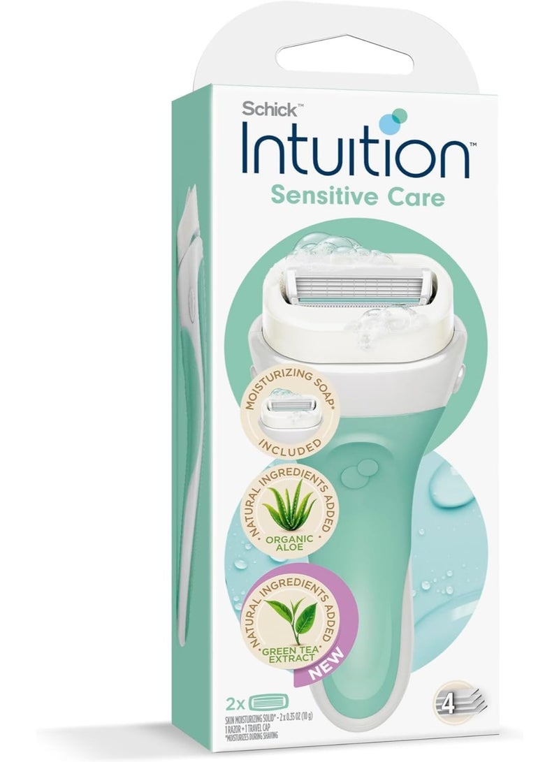Intuition Sensitive Care Kit with Organic Aloe & Green Tea Extract – 4-Blade Razor with Moisturizing Soap - Image 1