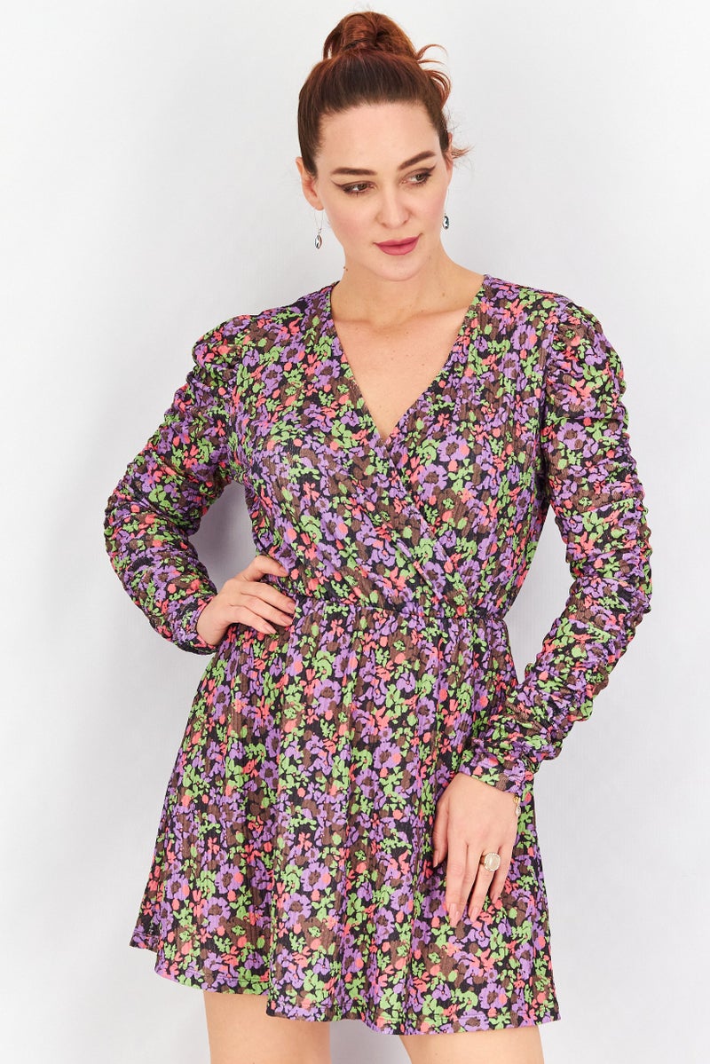 Reserved Women Allover Print Long Sleeves Mini Dress, Multicolor - Image 1