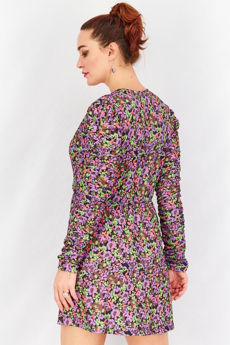 Reserved Women Allover Print Long Sleeves Mini Dress, Multicolor - Image 4