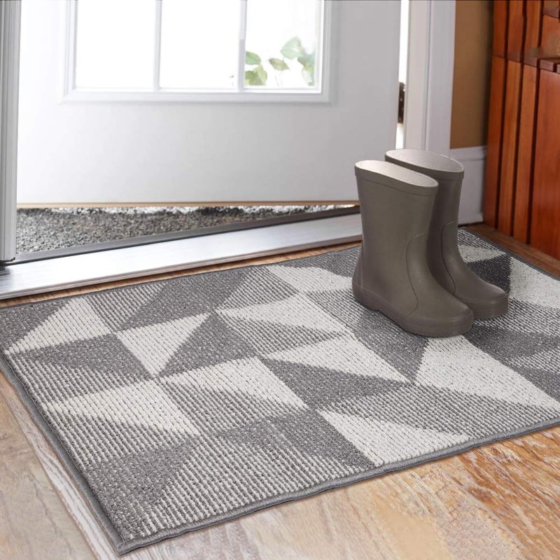 Indoor Doormat 32x 48 Absorbent Front Back Door Mat Rubber Backing Non Slip Floor Mats Inside Mud Dirt Trapper Outside Entrance Front Door Rug Carpet Machine Washable Low Profile Grey Geome