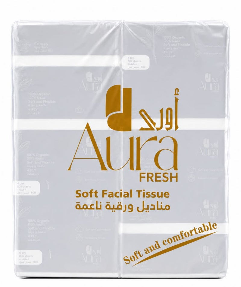 AURA Soft Facial Tissue 10 Pack x 800 Sheets, 4 Ply Premium Soft & Strong Tissue Paper, Ultra Soft Facial Tissues for Home, Office, Car & Travel, Gentle on Skin, White Tissue Napkins - Image 2