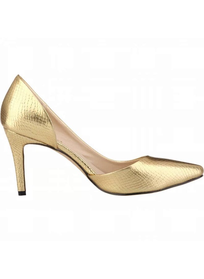 Loquat Crocodile Print Low-Vamp Stiletto Heels 8cm Gold  - Image 1
