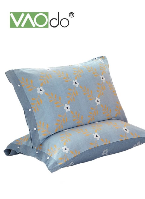 2PCS 100% Washed Cotton Pillowcases Luxury Soft Breathable Pillow Covers with Button Closure All-inclusive Non-slip Breathable Pillowcase with Buttons
