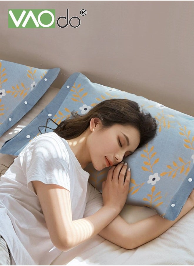 VAOdo 2PCS 100% Washed Cotton Pillowcases Luxury Soft Breathable Pillow Covers with Button Closure All-inclusive Non-slip Breathable Pillowcase with Buttons  - Image 5