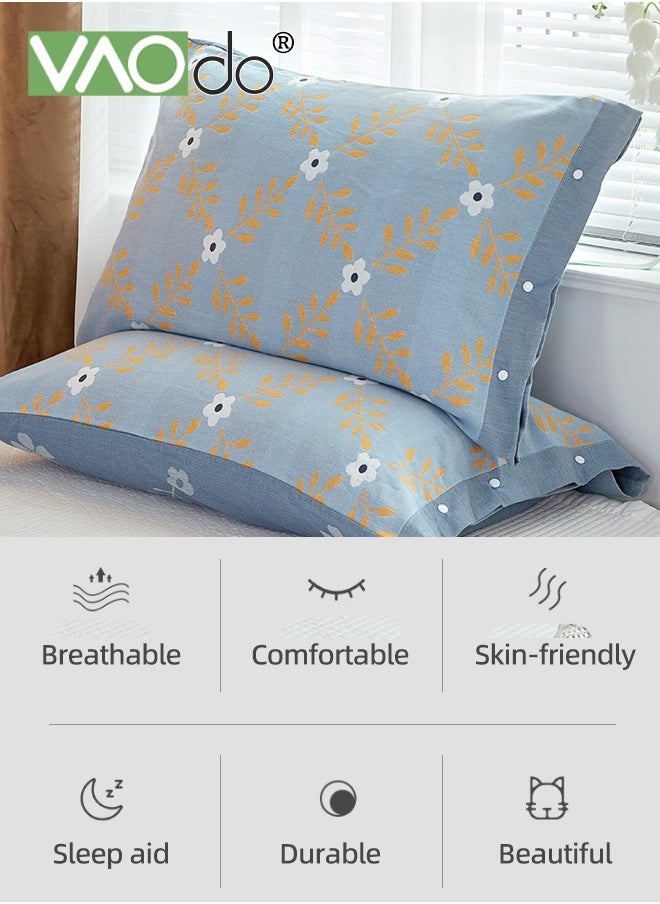 VAOdo 2PCS 100% Washed Cotton Pillowcases Luxury Soft Breathable Pillow Covers with Button Closure All-inclusive Non-slip Breathable Pillowcase with Buttons  - Image 2