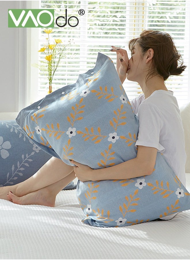 VAOdo - 2PCS 100% Washed Cotton Pillowcases Luxury Soft Breathable Pillow Covers with Button Closure All-inclusive Non-slip Breathable Pillowcase with Buttons - Image 1