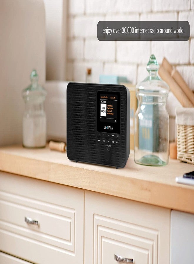 LEMEGA IR1 Portable WIFI Internet Radio,FM Digital Radio,Bluetooth Speaker,Dual Alarms Clock,Sleep Snooze Timer,40 Presets, Headphone-Output,Colour Display,Batteries or Mains Powered - Black Finish - Image 4