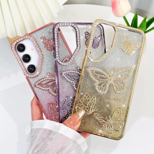 Elzzi Electroplated Butterfly Phone Cover for Samsung S25 Case, Showcasing Pearlescent Diamond Soft TPU, Camera Protection, Shockproof, Dropresistant Stylish for Girls & Women (Blue) - Image 3