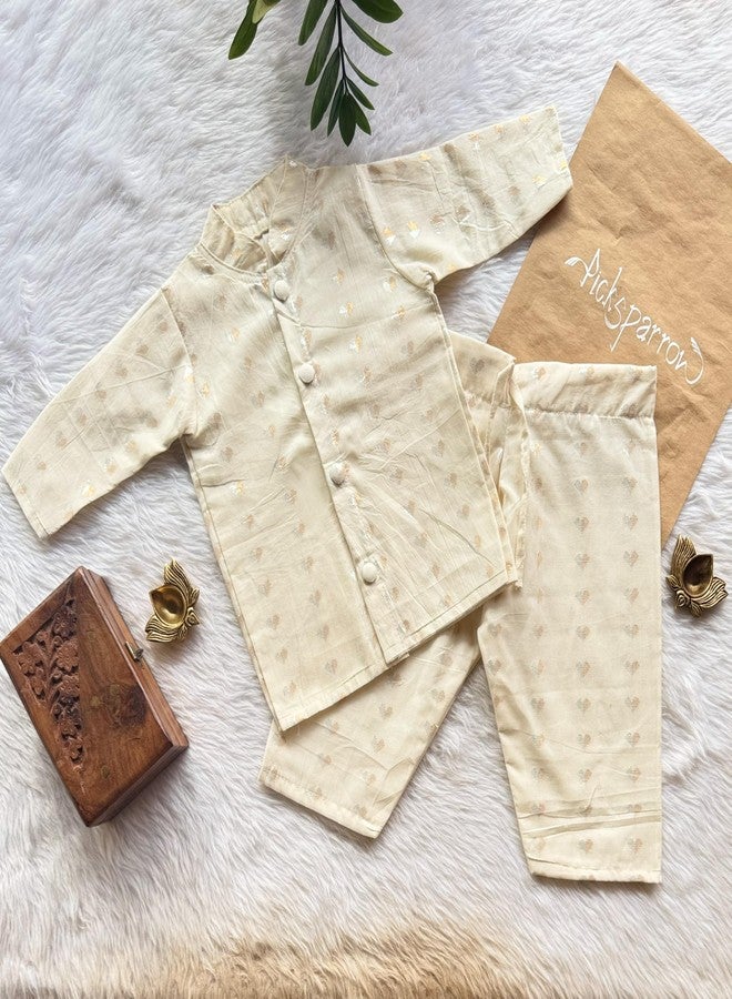 Picksparrow طقم بيجاما وقميص كورتا للأطفال الرضع من Picksparrow (قلوب) (كريمي، 6-12 شهرًا) - Image 4