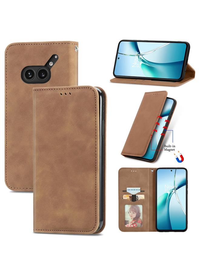 Case For Nothing Phone 2a Plus Retro Skin Feel Magnetic Flip Leather Phone Case