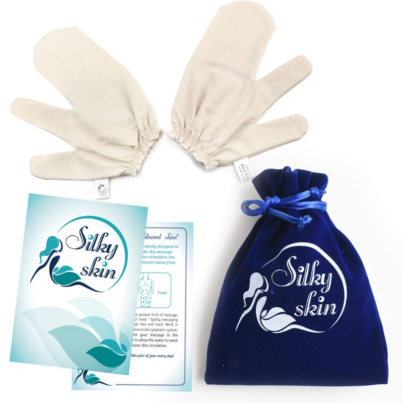 Silky Skin Silky Skin Garshana gLoves Raw Silk Massage  Quality Storage Bag  Ayurvedic Dry Brushing Exfoliate Skin Lymphatic Drainage Brush Reduce Acne Scars Cellulite Massager Remove Toxin