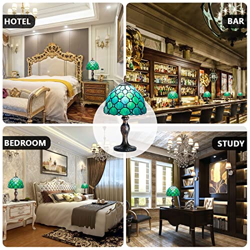 MIAOKE Stained Glass Table Lamp,Stained Glass Crystal Bead Style Table Light, Handmade Desk Bedside Night Light, Antique Art Craft Gifts Lover Living Room Bedroom Bookcase (Green Pearl) - Image 5