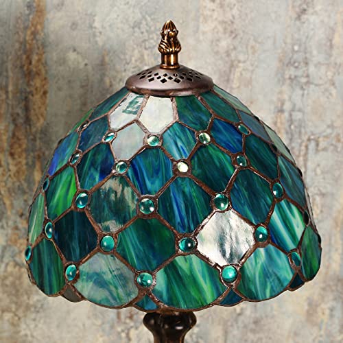 MIAOKE Stained Glass Table Lamp,Stained Glass Crystal Bead Style Table Light, Handmade Desk Bedside Night Light, Antique Art Craft Gifts Lover Living Room Bedroom Bookcase (Green Pearl) - Image 4